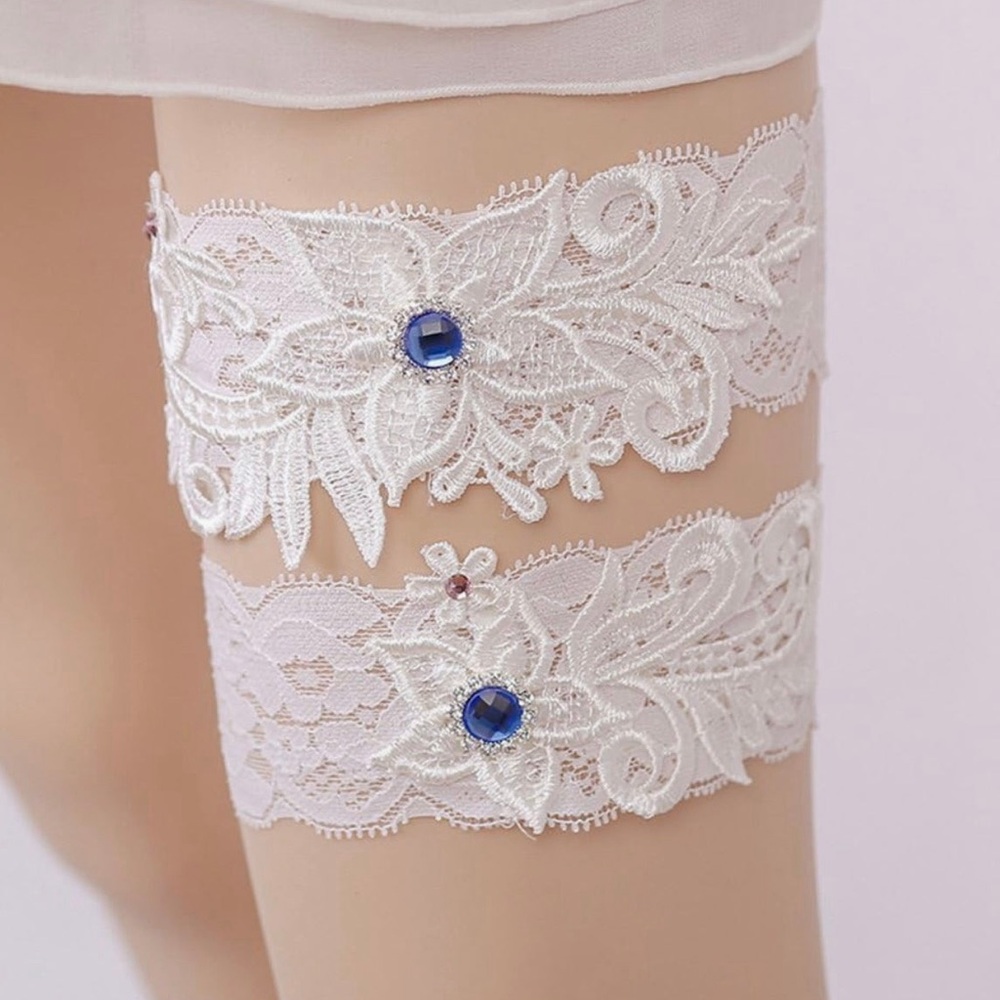 White Vintage style garter with jewels. New in Package